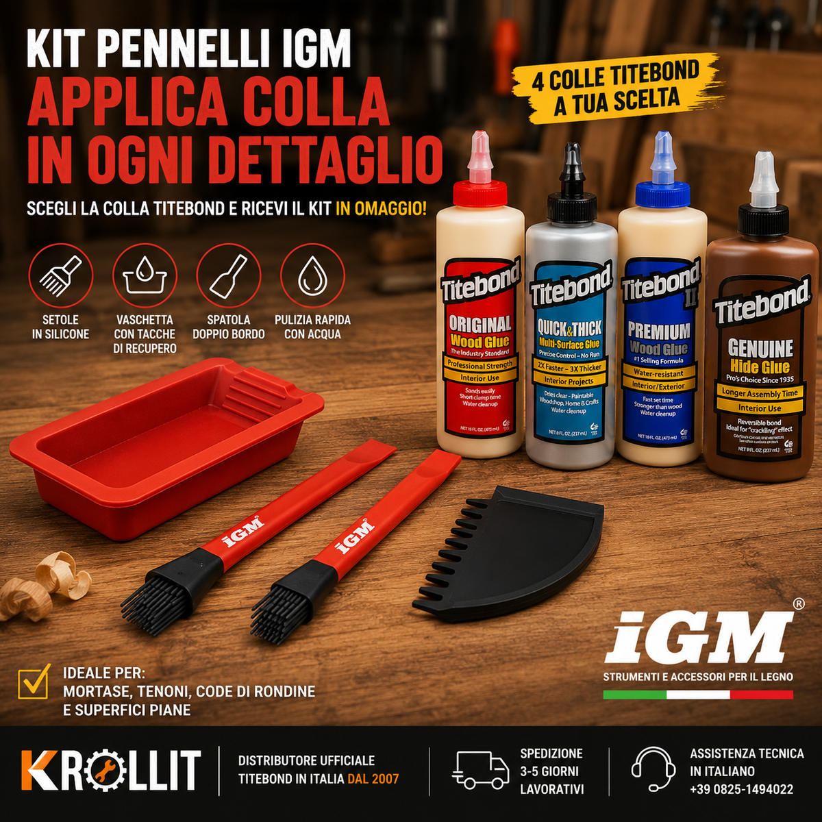 Kit pinceaux en silicone IGM avec colle Titebond au choix