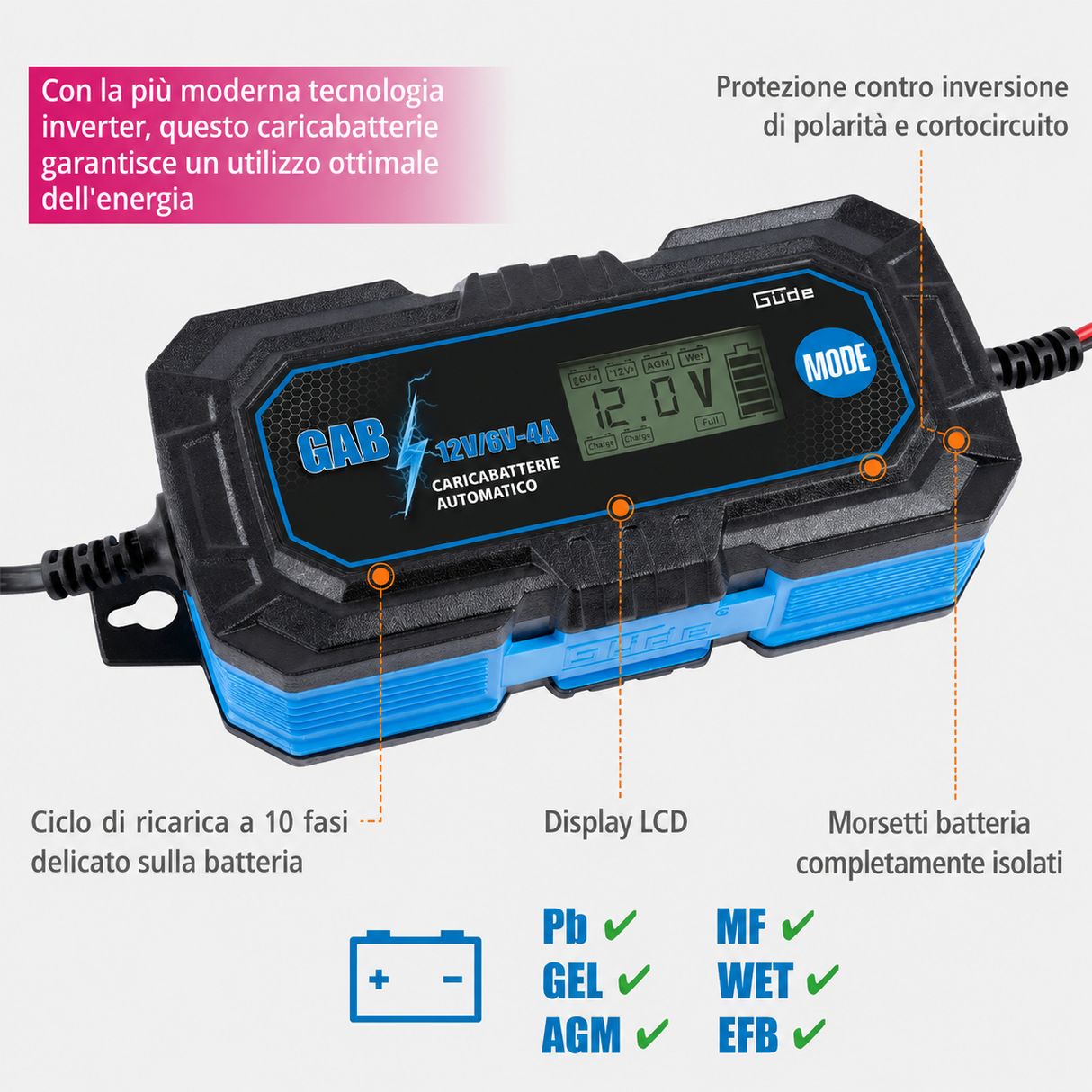 Chargeur de batterie automatique Güde GAB 12V/6V-4A