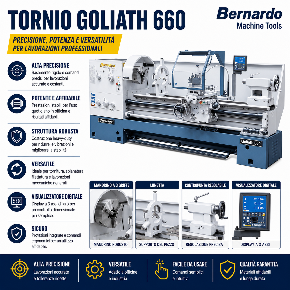 Tour à métaux Bernardo Goliath 660 x 1000 avec afficheur numérique 3 axes