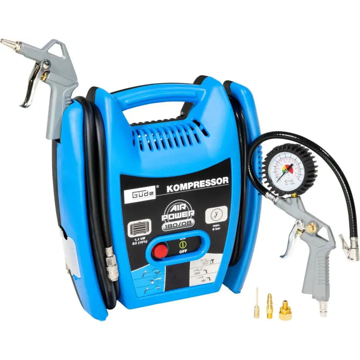 Gonfiaggio pneumatici e utensili pneumatici leggeri, tubo 2.5 m incluso, compatto 5.4 kg, gonfiatore e pistola soffiante