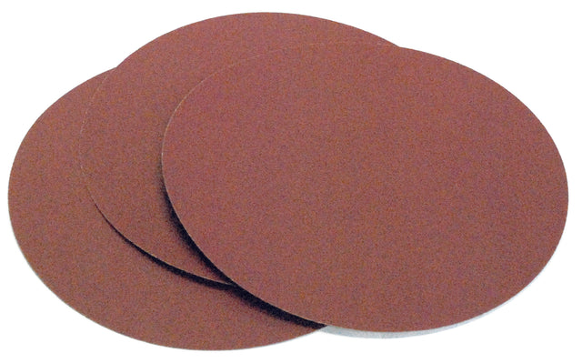 Set da 3 dischi abrasivi autoadesivi Record Power da 250 mm grana 120, ideali per levigatura fine e preparazione alla finitura con BDS250.