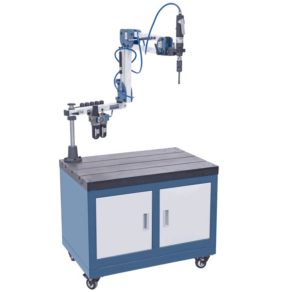 Bernardo Filettatrice pneumatica TM 16 P / R 1500 con braccio snodato 1500 mm, mandrino rapido con sicurezza e regolazione angolare 0°–90°.