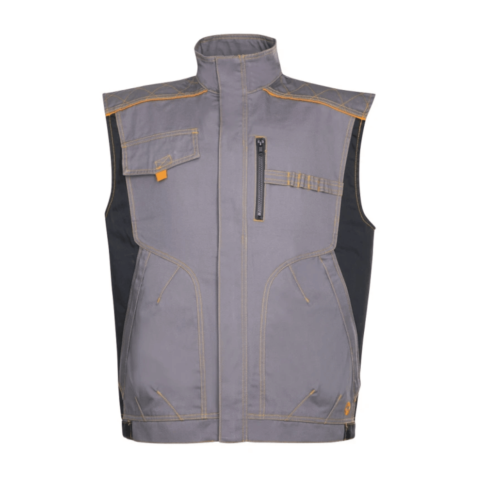 Gilet da lavoro ARDON® VISION in tessuto misto keper, design grigio/nero con cuciture a contrasto, ideale per uso professionale quotidiano.