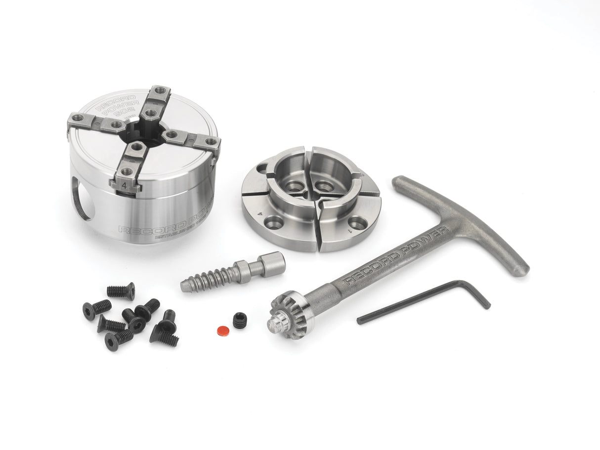 Mini mandrino Record Power SC2 con corpo da 65 mm e filettatura diretta 1-1/4” x 8 TPI, ideale per la tornitura di piccoli oggetti in legno con maggiore capacità di presa.