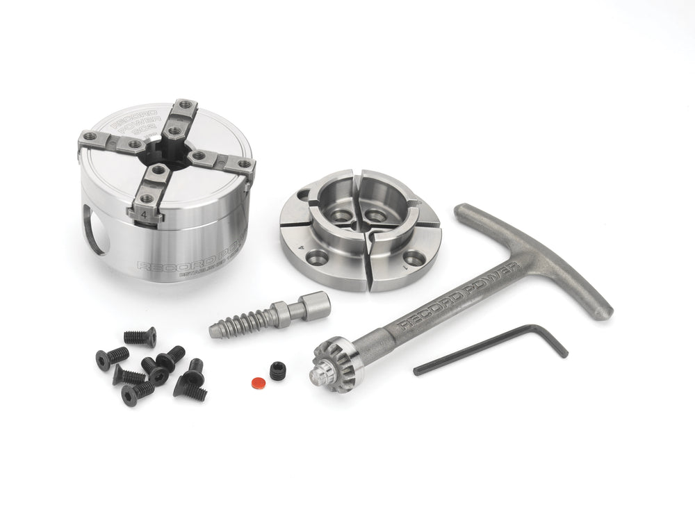 Mini mandrino Record Power SC2 con corpo da 65 mm e filettatura diretta 1” x 8 TPI, ideale per la tornitura di piccoli oggetti in legno con maggiore capacità di presa.