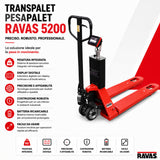 Transpalette pèse-palette RAVAS 5200 – écran tactile 5", multirange 0,2/0,5/1 kg