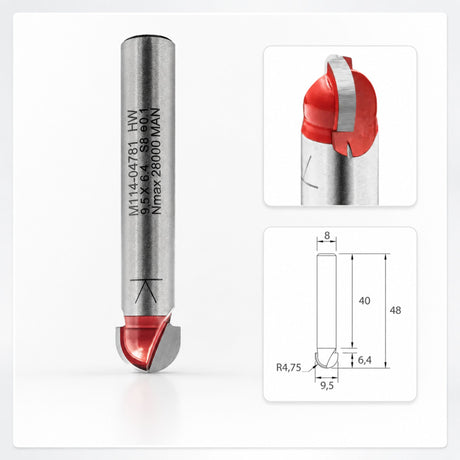 Fraise IGM M114 à bout rond pour rainures concaves