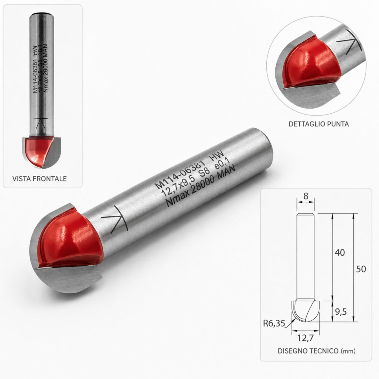 Fraise IGM M114 à bout rond pour rainures concaves