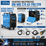 Poste à souder multiprocédé Güde Uni-Mig 270 AS-Pro SYN – onduleur triphasé 400V, MIG/MAG, MMA, fil fourré et TIG