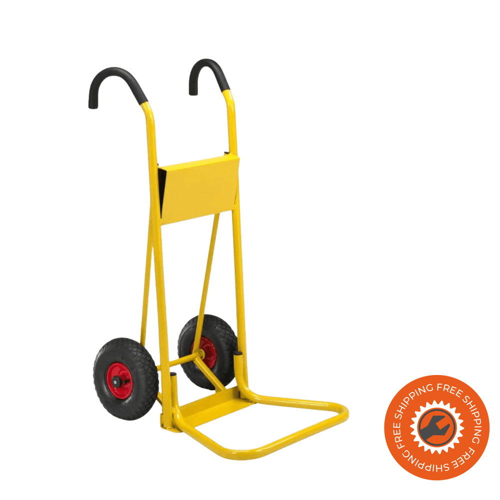 Carrello Ravendo BMT 100 L giallo, in acciaio verniciato a polvere, con ruote pneumatiche e piastra di supporto da 600 x 600 mm