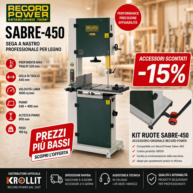 Combo scie à ruban Record Power Sabre-450 + Kit de roues