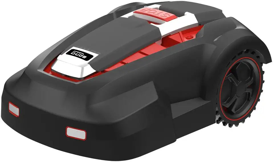 Güde GRR 240.1 – Robot tagliaerba 28 V per superfici fino a 1000 m², dotato di sensori di sicurezza, display LCD, antifurto PIN e batteria al litio con ricarica automatica.