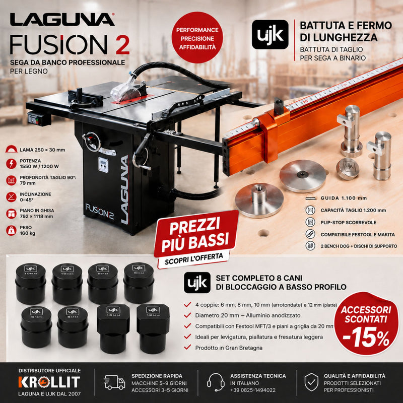 Combo scie sur table Laguna Fusion 2 + Guide UJK + Jeu de butées de serrage
