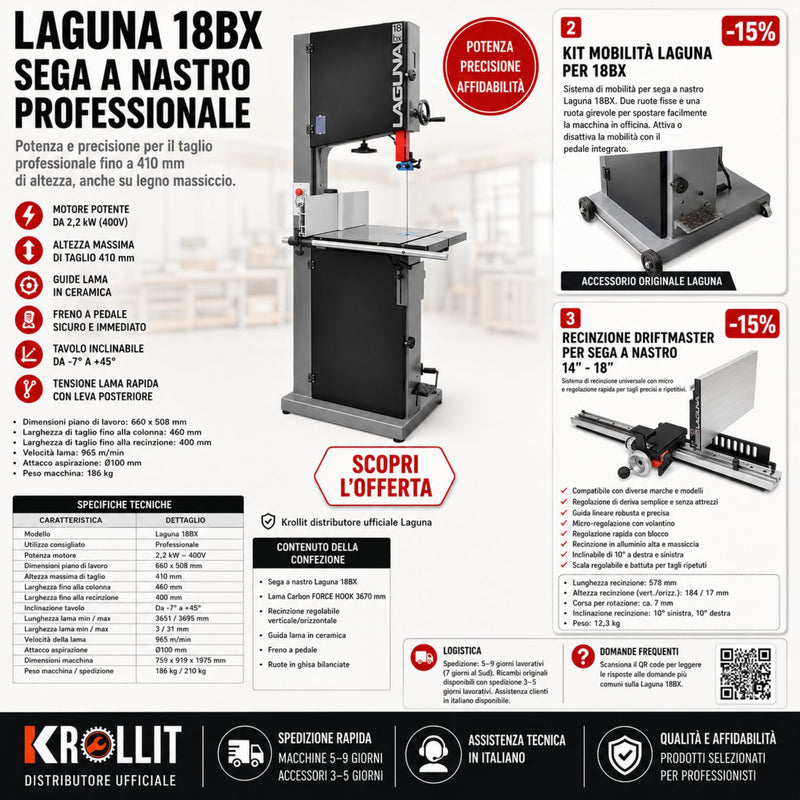 Combo Sega a Nastro Laguna 18BX + kit mobilità + Sistema guida parallela LAGUNA DX3
