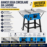 Sega circolare da banco Güde GTK 2000.1 da 2000W con lama Ø250 mm e tavoli di estensione, ideale per tagli precisi su legno e pannelli di grandi dimensioni.