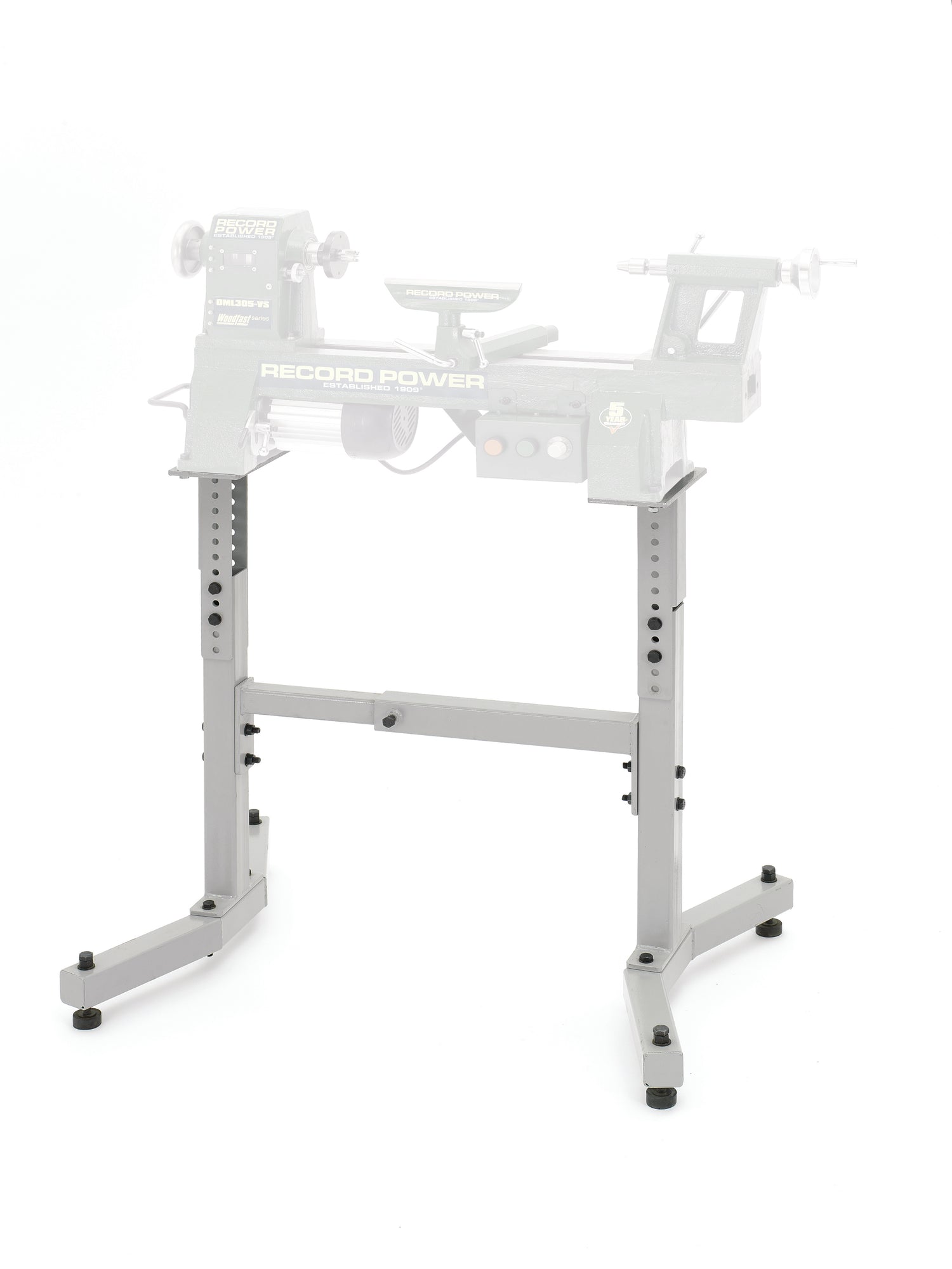 Supporto regolabile in altezza DML305/A per torni Record Power DML, ideale per migliorare stabilità ed ergonomia.
