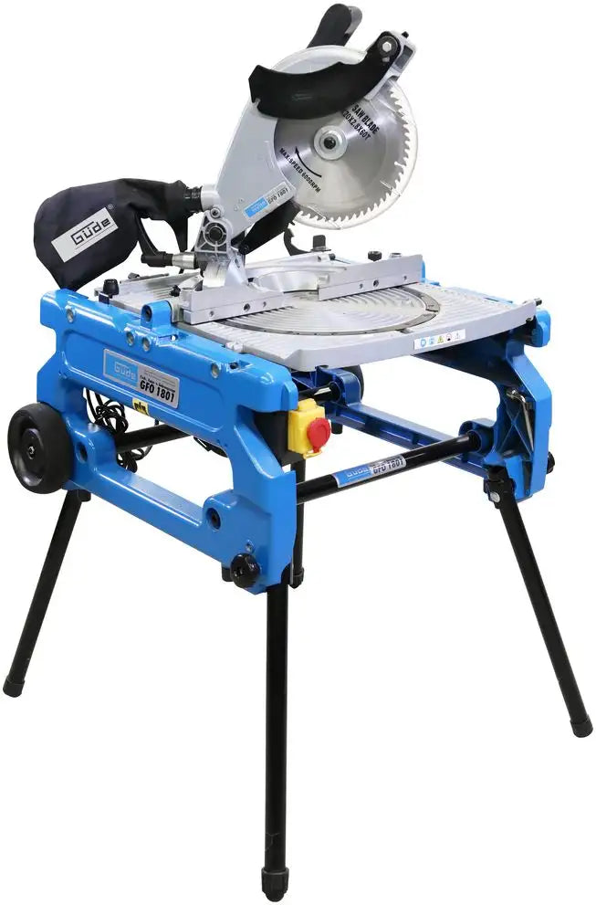 Güde GFO 1801 – Troncatrice radiale da 1800 W con piano ribaltabile in alluminio pressofuso, guida angolare e lama HM Ø 254 mm, ideale per tagli precisi e trasporto agevole.