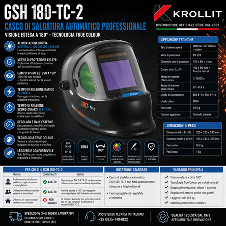 Casco di saldatura automatico Güde GSH 180-TC-2 con visione estesa a 180°