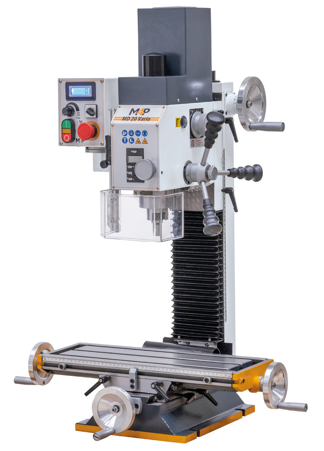 Trapano-fresatrice M4P MD 20 Vario con indicatori digitali e tavola a croce 500 x 180 mm, vista laterale destra