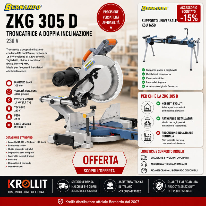Combo scie à onglets double inclinaison Bernardo ZKG 305 D 230 V + Support Bernardo KSU 1560